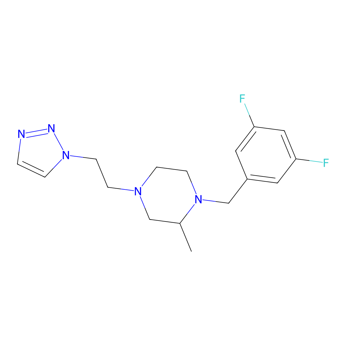 1-[(3,5-difluorophenyl)methyl]-2-methyl-4-[2-(1H-1,2,3-triazol-1-yl)ethyl]piperazine molecular structure, CAS 2770619-68-4