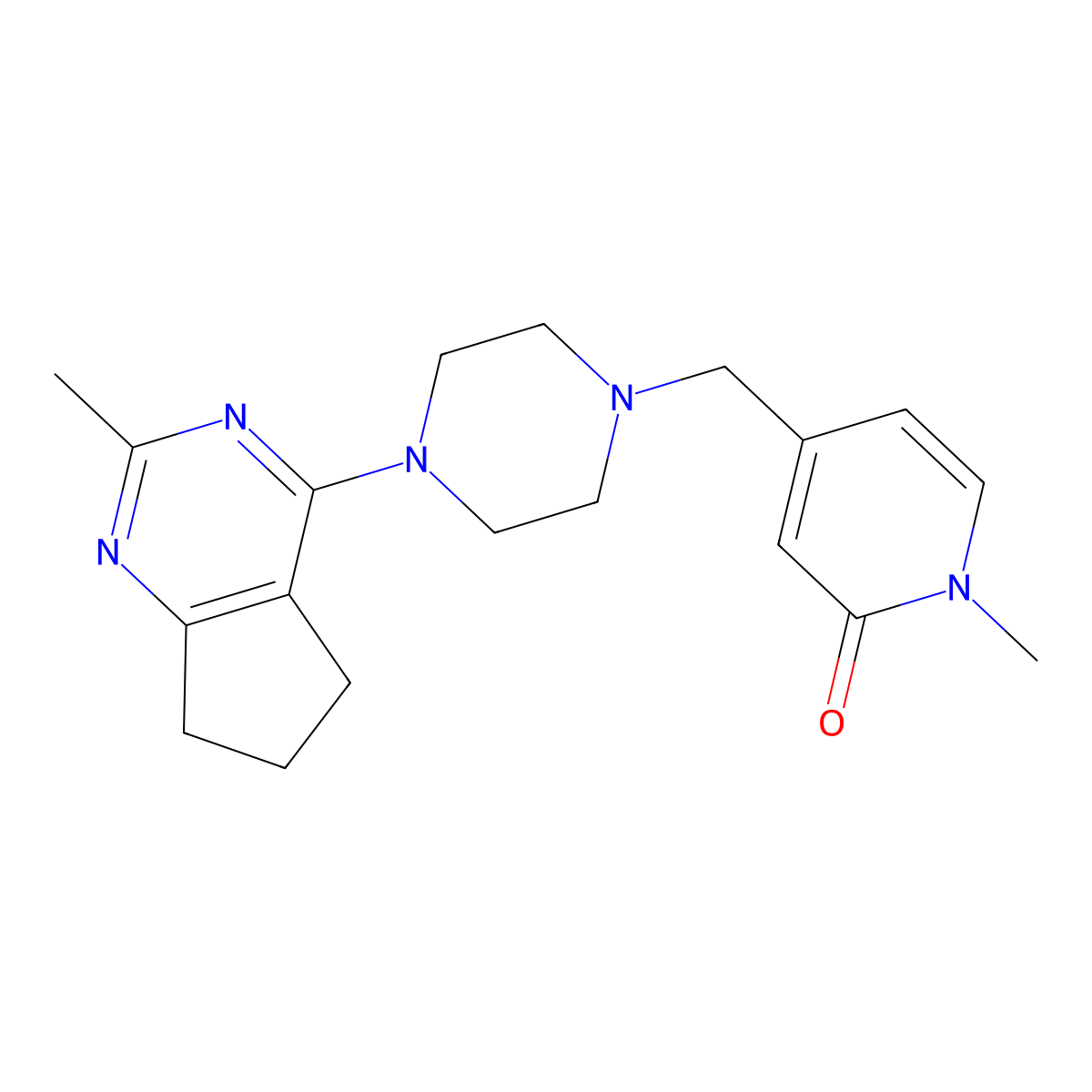 1-methyl-4-[(4-{2-methyl-5H,6H,7H-cyclopenta[d]pyrimidin-4-yl}piperazin-1-yl)methyl]-1,2-dihydropyridin-2-one molecular structure, CAS 2770619-70-8