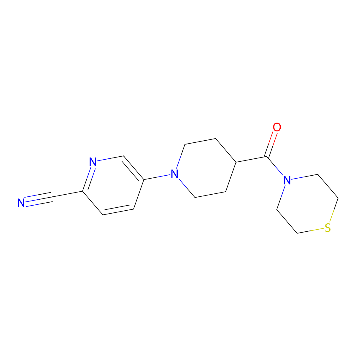 5-[4-(Thiomorpholine-4-carbonyl)piperidin-1-yl]pyridine-2-carbonitrile molecular structure, CAS 2770619-71-9