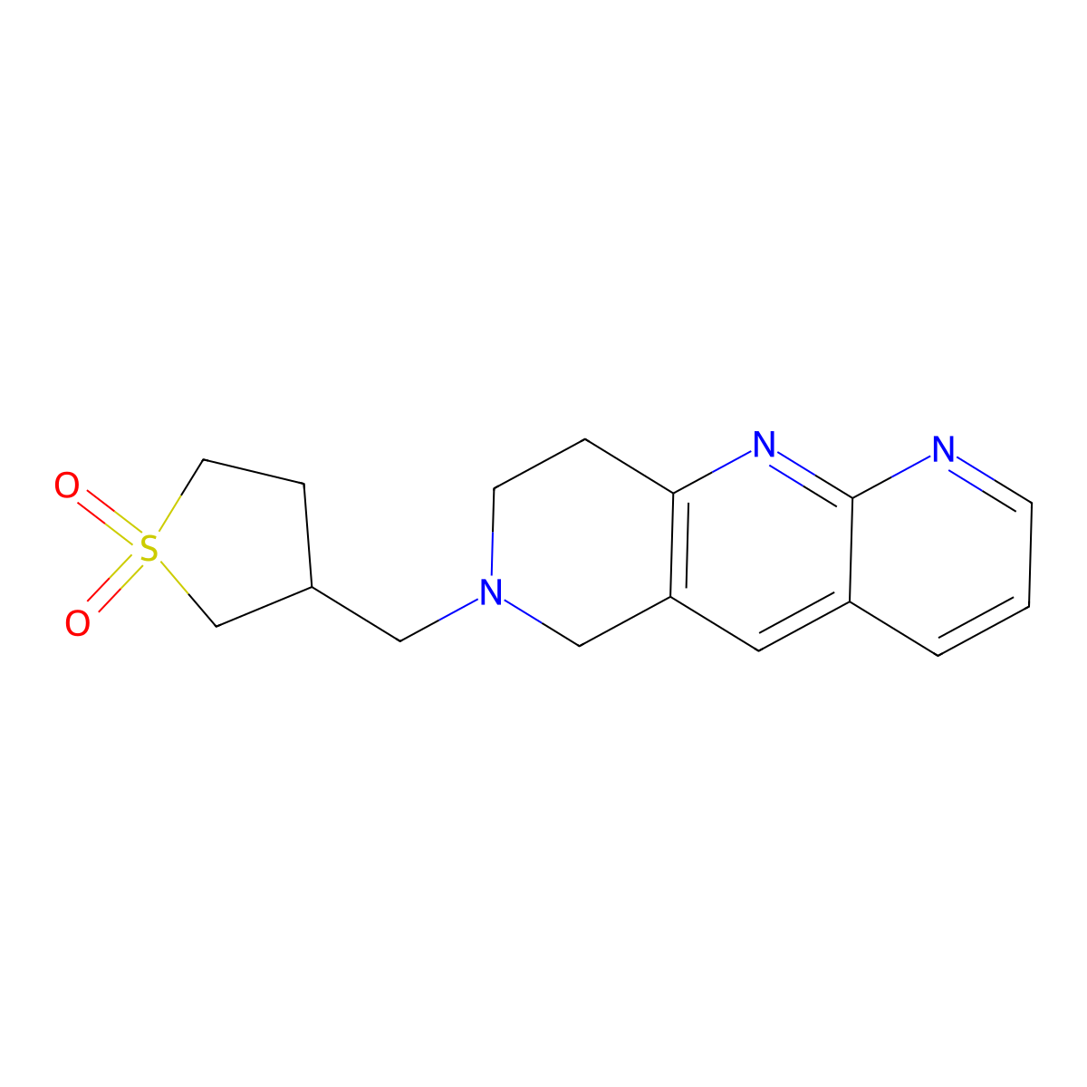 3-(8,9-dihydro-6H-pyrido[4,3-b][1,8]naphthyridin-7-ylmethyl)thiolane 1,1-dioxide molecular structure, CAS 2770619-74-2