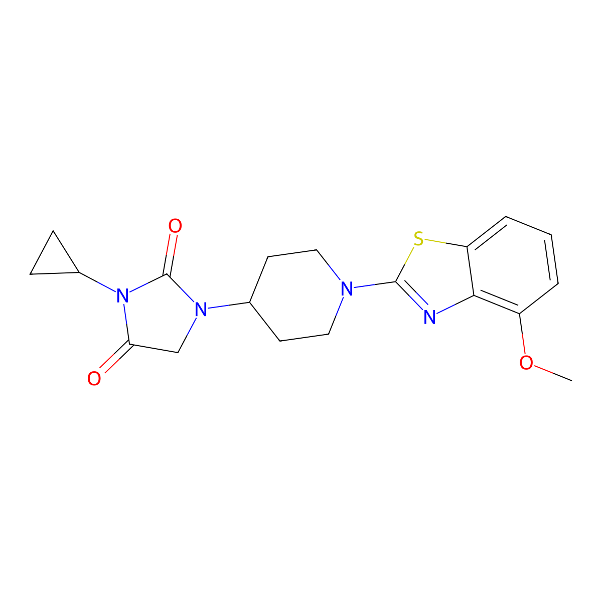 3-Cyclopropyl-1-[1-(4-methoxy-1,3-benzothiazol-2-yl)piperidin-4-yl]imidazolidine-2,4-dione molecular structure, CAS 2770619-76-4