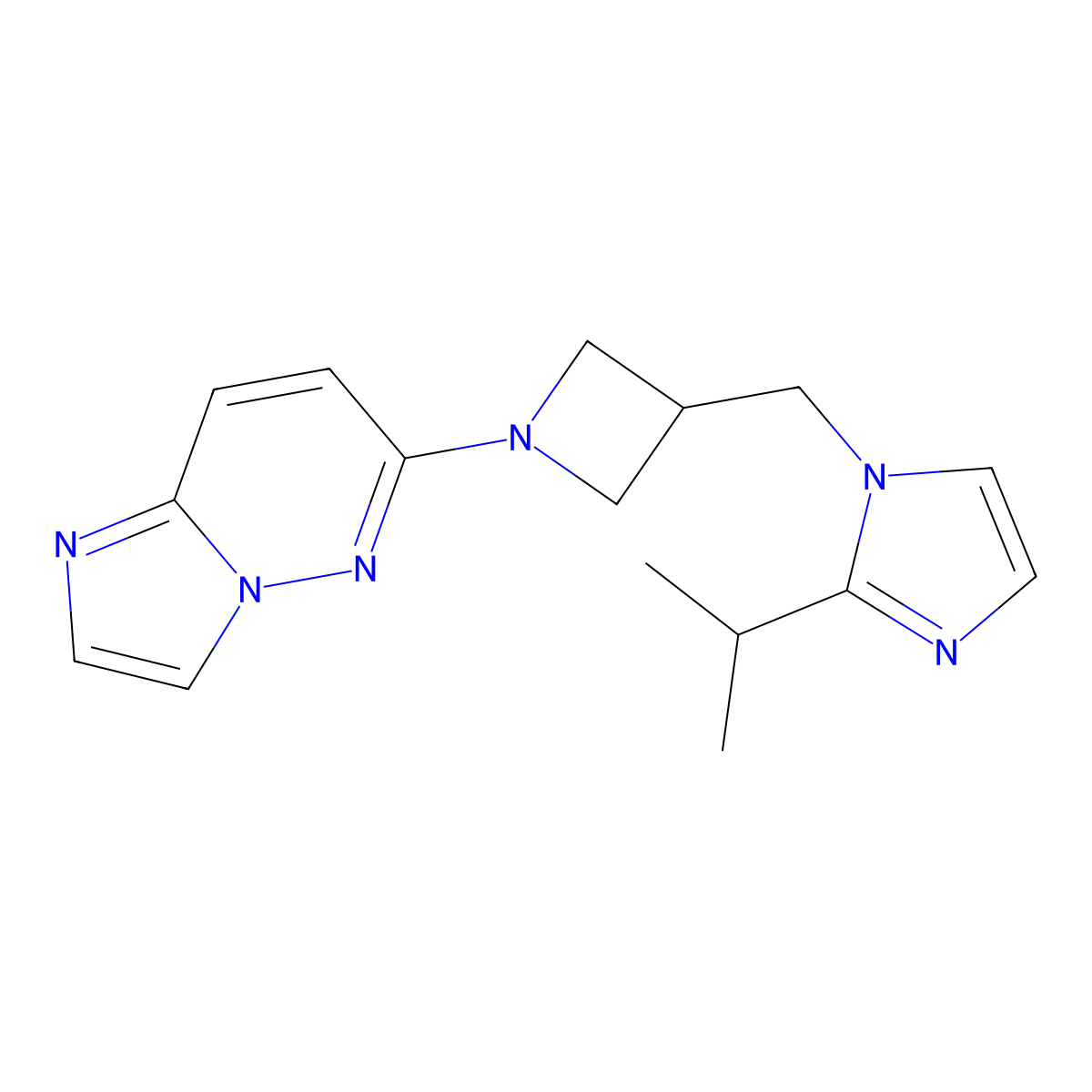 1-[(1-{imidazo[1,2-b]pyridazin-6-yl}azetidin-3-yl)methyl]-2-(propan-2-yl)-1H-imidazole molecular structure, CAS 2770619-77-5