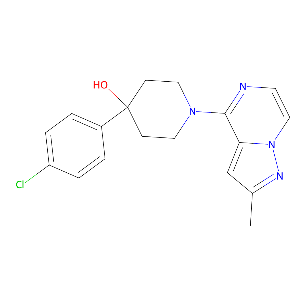 4-(4-Chlorophenyl)-1-{2-methylpyrazolo[1,5-a]pyrazin-4-yl}piperidin-4-ol molecular structure, CAS 2770619-81-1