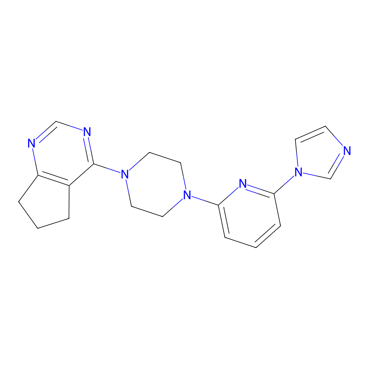 1-{5H,6H,7H-cyclopenta[d]pyrimidin-4-yl}-4-[6-(1H-imidazol-1-yl)pyridin-2-yl]piperazine molecular structure, CAS 2770619-85-5
