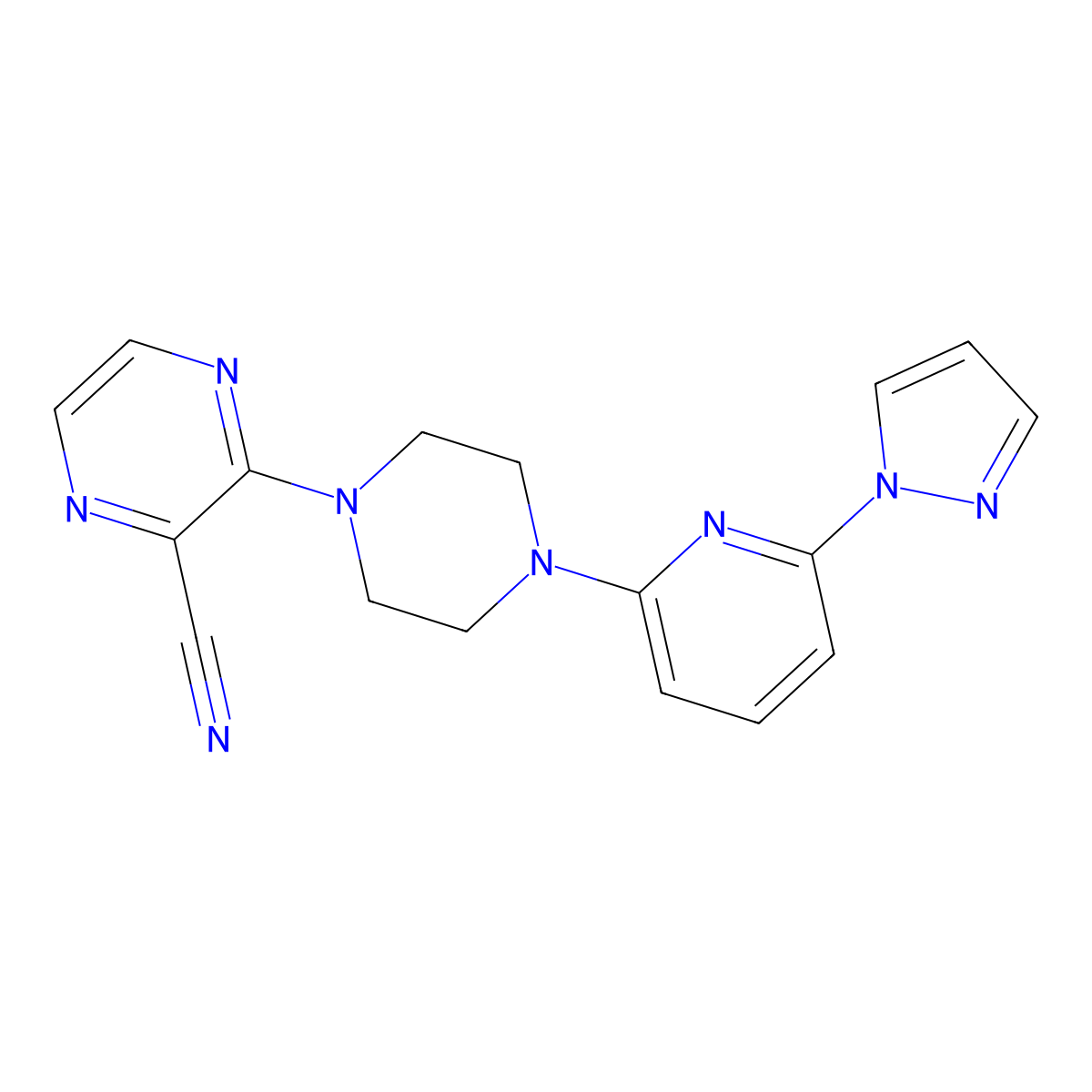3-{4-[6-(1H-pyrazol-1-yl)pyridin-2-yl]piperazin-1-yl}pyrazine-2-carbonitrile molecular structure, CAS 2770619-87-7