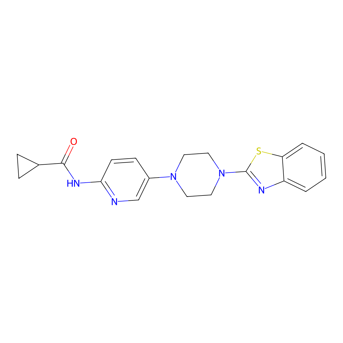 N-{5-[4-(1,3-benzothiazol-2-yl)piperazin-1-yl]pyridin-2-yl}cyclopropanecarboxamide molecular structure, CAS 2770619-90-2