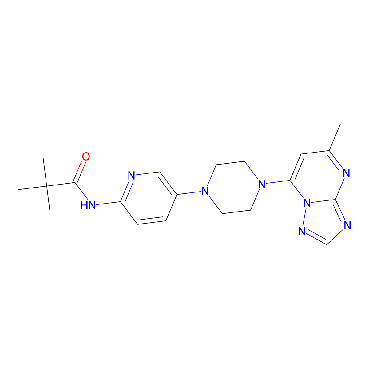 2,2-dimethyl-N-[5-(4-{5-methyl-[1,2,4]triazolo[1,5-a]pyrimidin-7-yl}piperazin-1-yl)pyridin-2-yl]propanamide molecular structure, CAS 2770619-91-3
