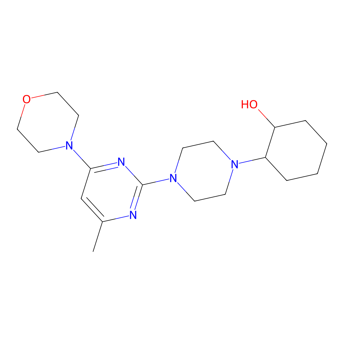 2-{4-[4-Methyl-6-(morpholin-4-yl)pyrimidin-2-yl]piperazin-1-yl}cyclohexan-1-ol molecular structure, CAS 2770619-98-0