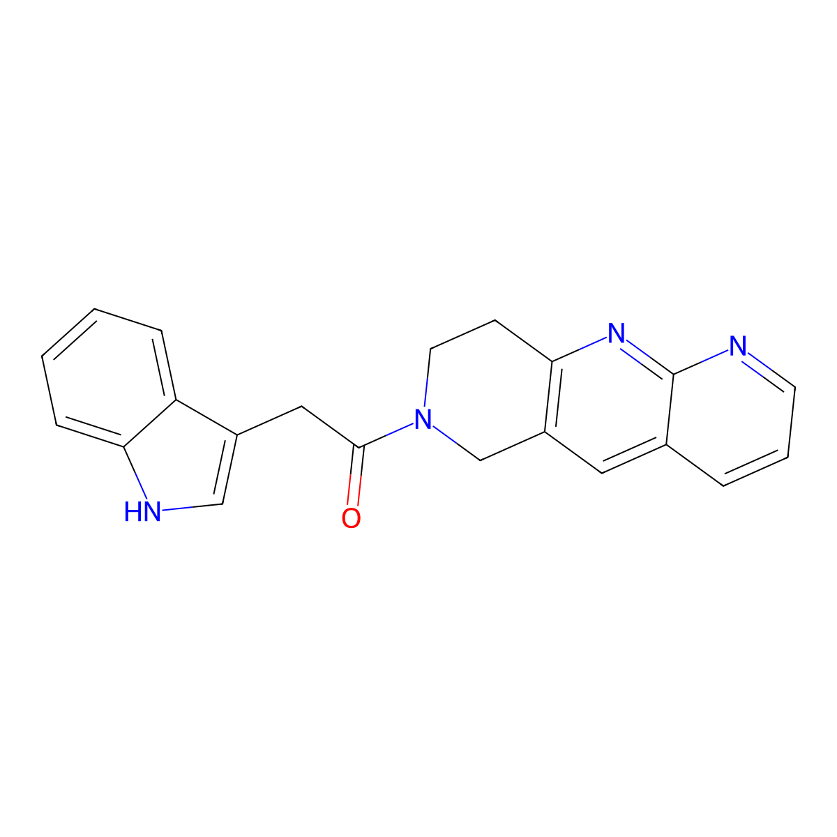 2-(1H-indol-3-yl)-1-{6H,7H,8H,9H-pyrido[2,3-b]1,6-naphthyridin-7-yl}ethan-1-one molecular structure, CAS 2770619-99-1