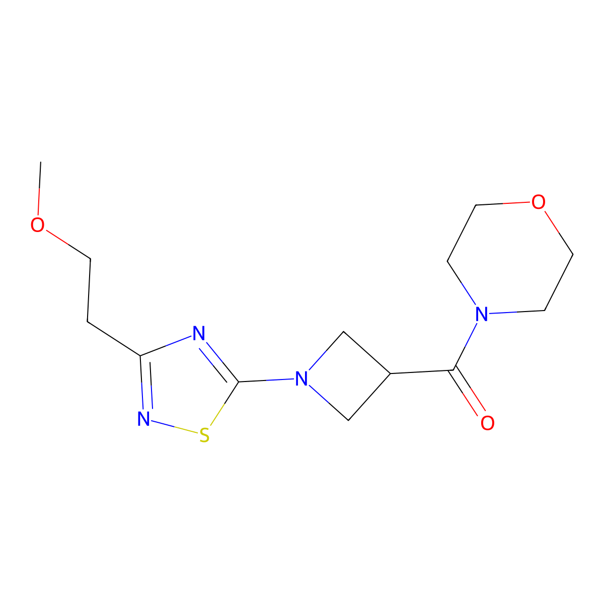4-{1-[3-(2-Methoxyethyl)-1,2,4-thiadiazol-5-yl]azetidine-3-carbonyl}morpholine molecular structure, CAS 2770620-06-7