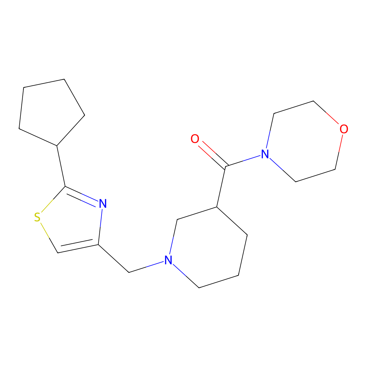 4-{1-[(2-Cyclopentyl-1,3-thiazol-4-yl)methyl]piperidine-3-carbonyl}morpholine molecular structure, CAS 2770620-10-3