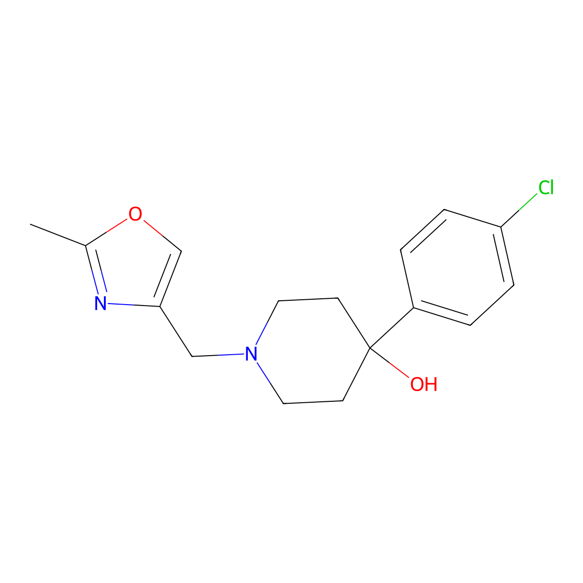 4-(4-Chlorophenyl)-1-[(2-methyl-1,3-oxazol-4-yl)methyl]piperidin-4-ol molecular structure, CAS 2770620-15-8