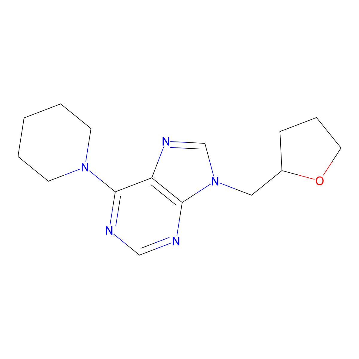 9-[(oxolan-2-yl)methyl]-6-(piperidin-1-yl)-9H-purine molecular structure, CAS 2770620-17-0
