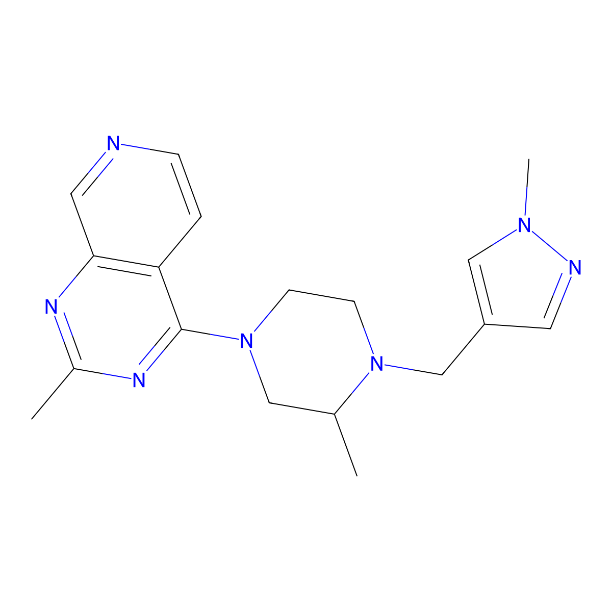 2-methyl-1-[(1-methyl-1H-pyrazol-4-yl)methyl]-4-{2-methylpyrido[3,4-d]pyrimidin-4-yl}piperazine molecular structure, CAS 2770620-21-6