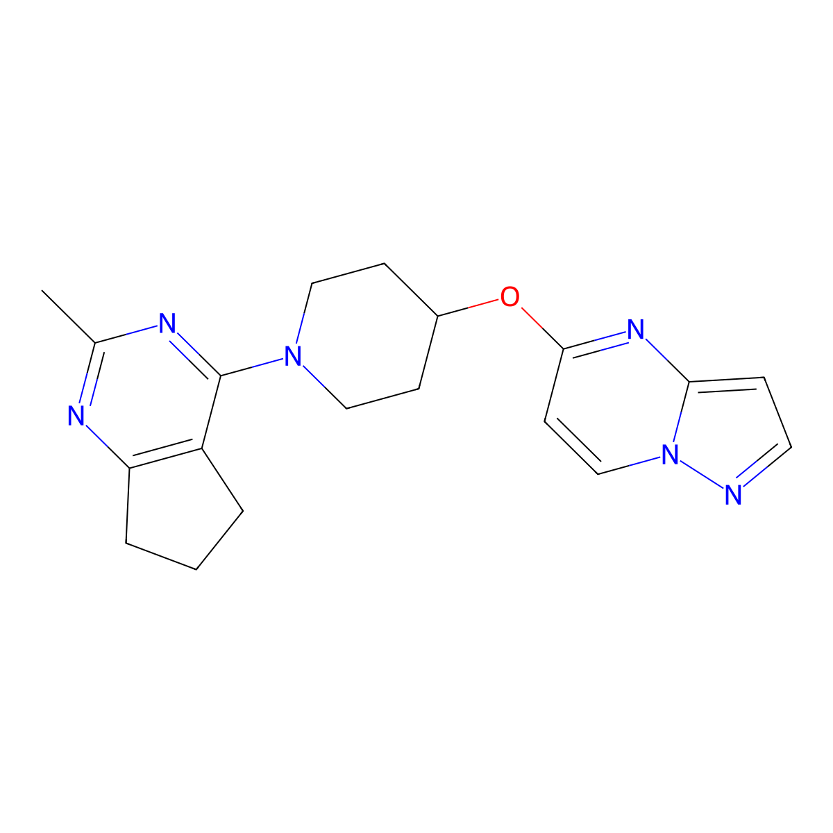 1-{2-methyl-5H,6H,7H-cyclopenta[d]pyrimidin-4-yl}-4-{pyrazolo[1,5-a]pyrimidin-5-yloxy}piperidine molecular structure, CAS 2770620-27-2