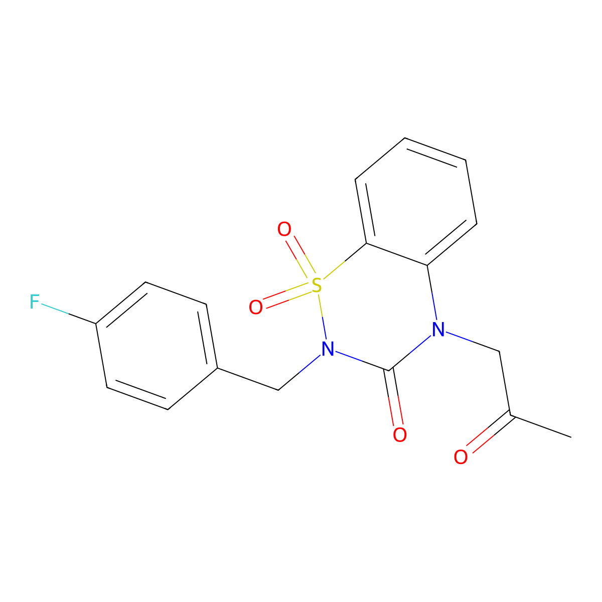 2-[(4-Fluorophenyl)methyl]-1,1-dioxo-4-(2-oxopropyl)-1lambda6,2,4-benzothiadiazin-3-one molecular structure, CAS 2770620-28-3