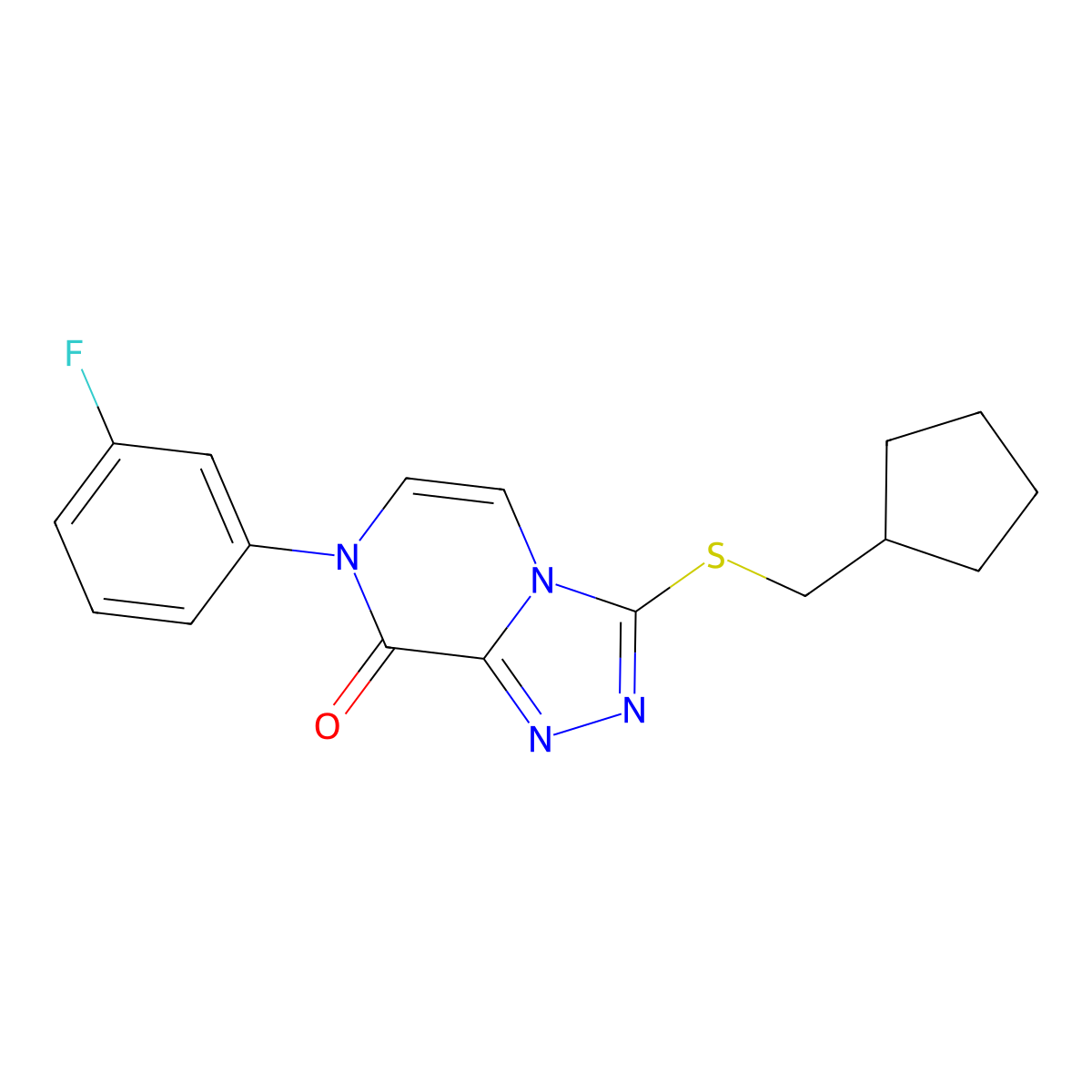 3-[(cyclopentylmethyl)sulfanyl]-7-(3-fluorophenyl)-7H,8H-[1,2,4]triazolo[4,3-a]pyrazin-8-one molecular structure, CAS 2770620-32-9
