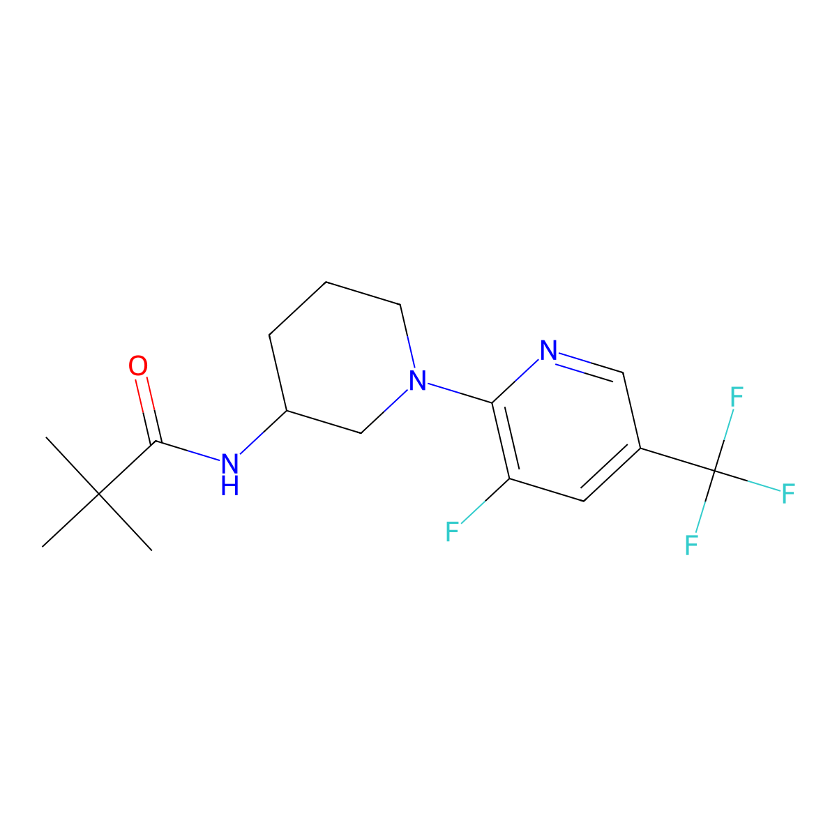N-{1-[3-fluoro-5-(trifluoromethyl)pyridin-2-yl]piperidin-3-yl}-2,2-dimethylpropanamide molecular structure, CAS 2770620-37-4
