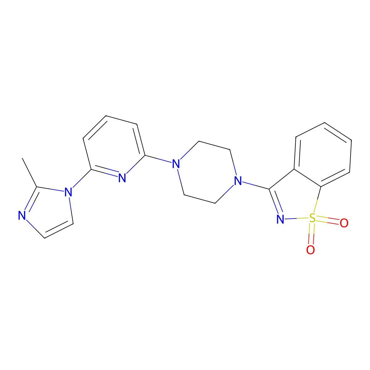 3-[4-[6-(2-Methylimidazol-1-yl)-2-pyridinyl]piperazin-1-yl]-1,2-benzothiazole 1,1-dioxide molecular structure, CAS 2770620-38-5
