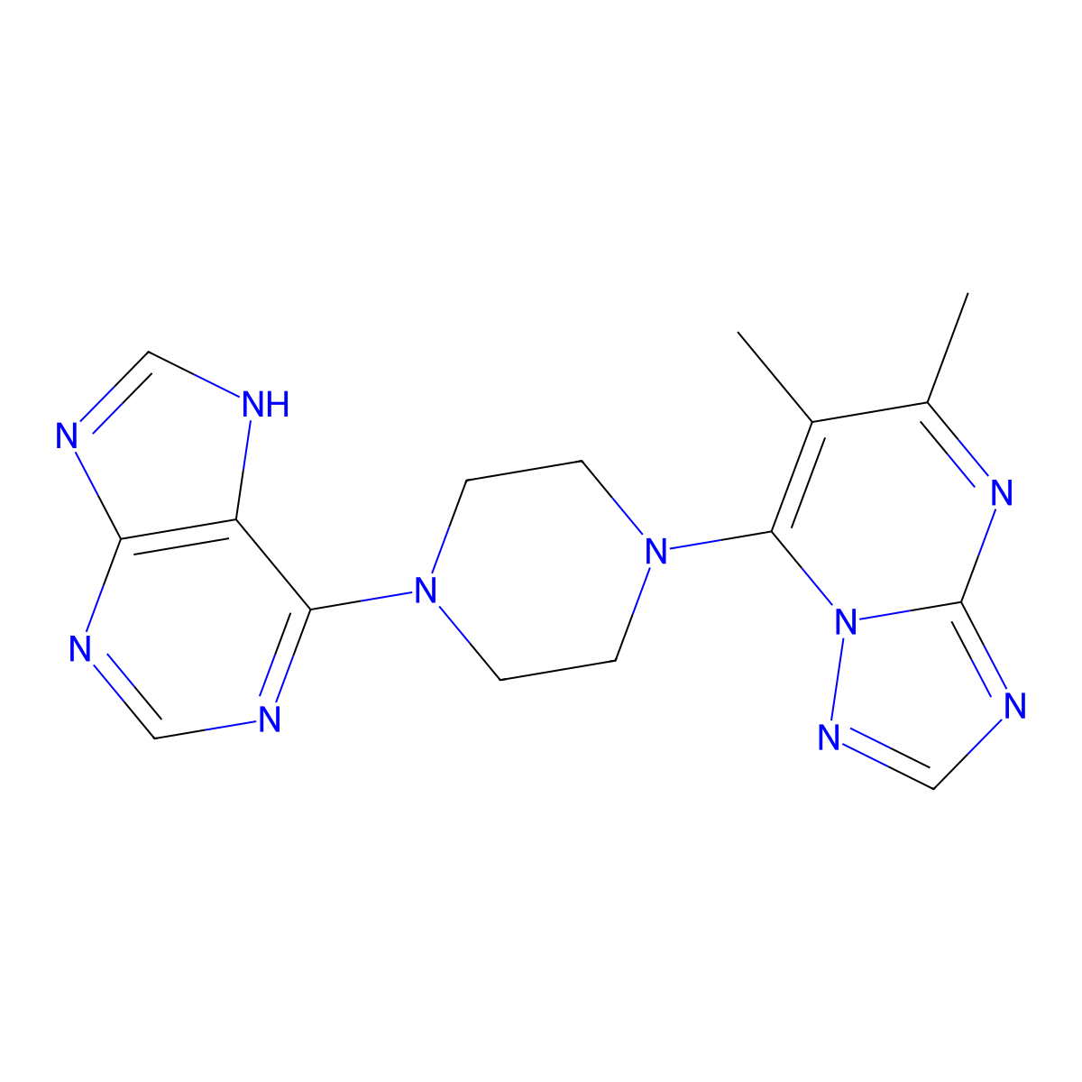 6-(4-{5,6-dimethyl-[1,2,4]triazolo[1,5-a]pyrimidin-7-yl}piperazin-1-yl)-9H-purine molecular structure, CAS 2770620-43-2