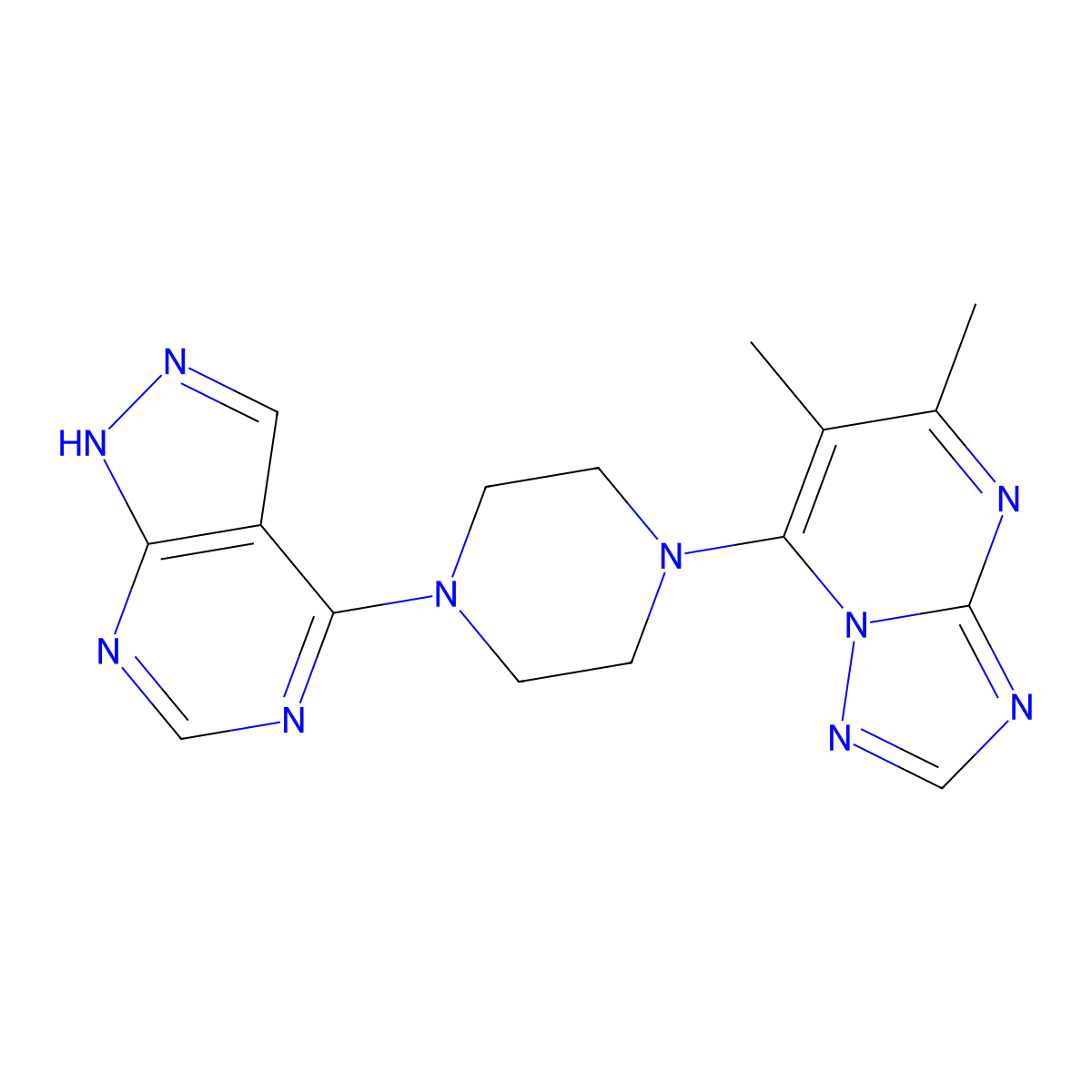 1-{5,6-dimethyl-[1,2,4]triazolo[1,5-a]pyrimidin-7-yl}-4-{1H-pyrazolo[3,4-d]pyrimidin-4-yl}piperazine molecular structure, CAS 2770620-45-4
