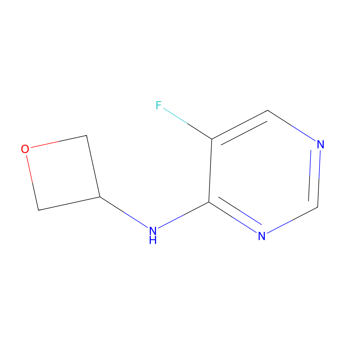 5-fluoro-N-(oxetan-3-yl)pyrimidin-4-amine molecular structure, CAS 2770620-51-2