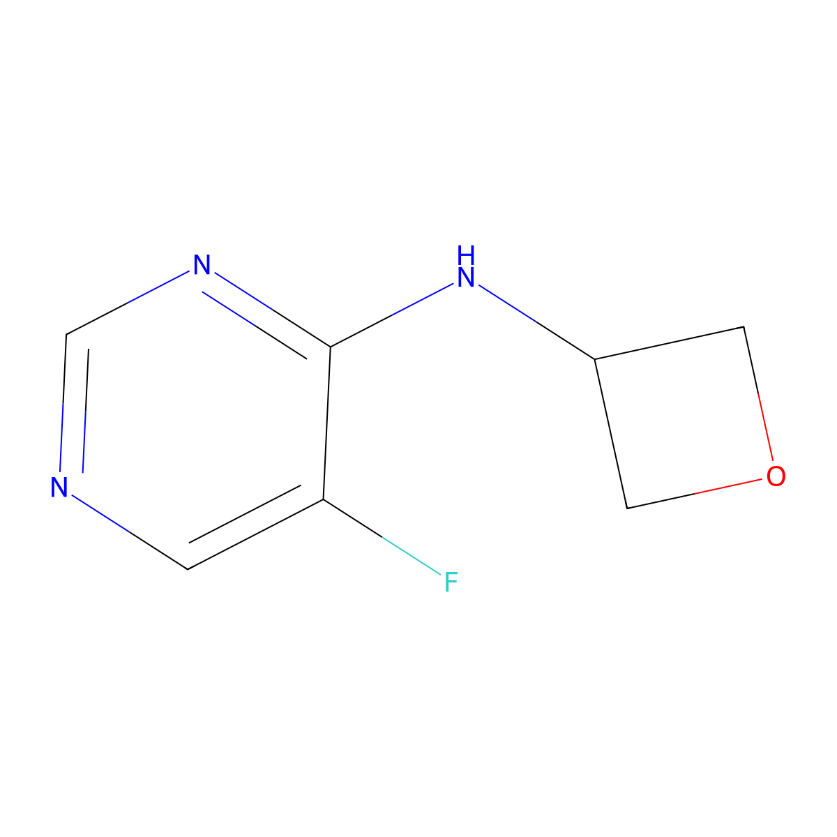5-fluoro-N-(oxetan-3-yl)pyrimidin-4-amine molecular structure, CAS 2770620-51-2