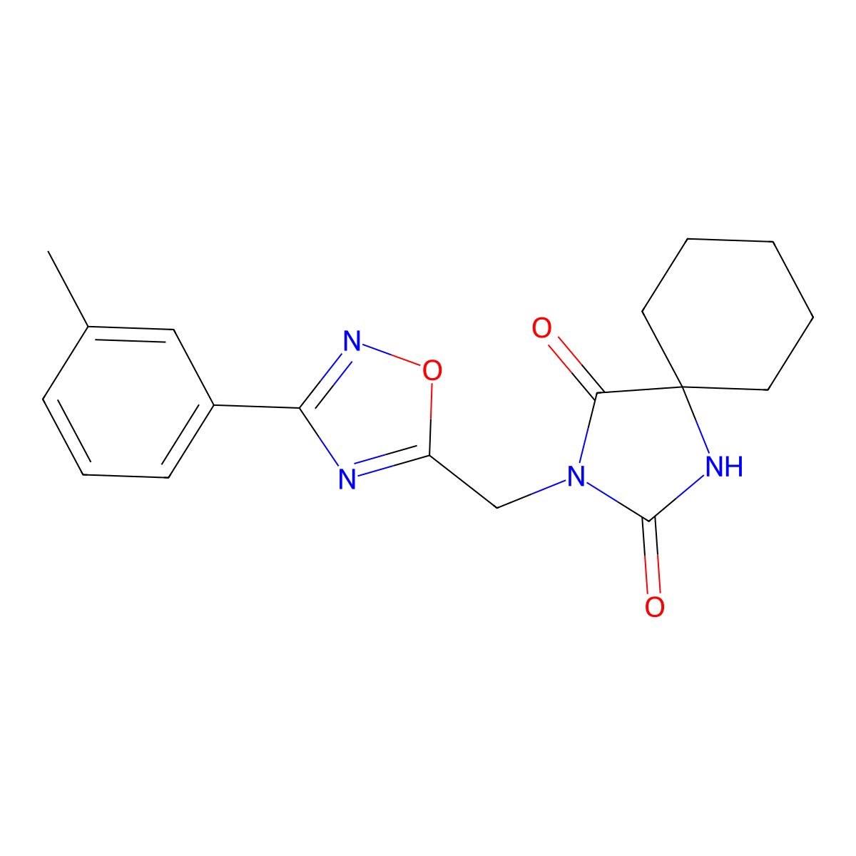3-{[3-(3-Methylphenyl)-1,2,4-oxadiazol-5-yl]methyl}-1,3-diazaspiro[4.5]decane-2,4-dione molecular structure, CAS 2770620-52-3
