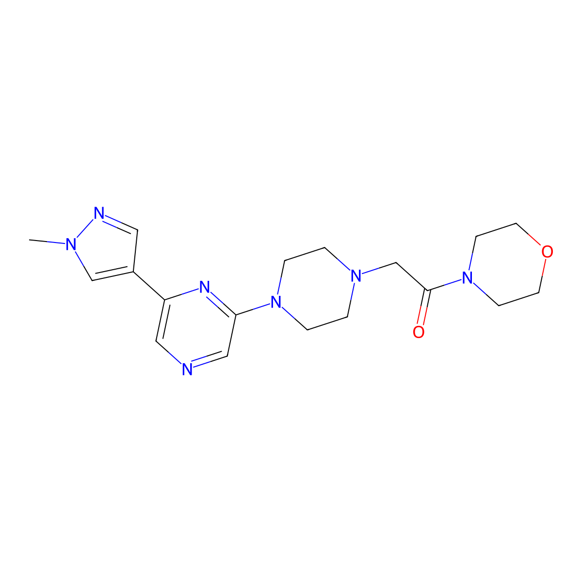 2-{4-[6-(1-methyl-1H-pyrazol-4-yl)pyrazin-2-yl]piperazin-1-yl}-1-(morpholin-4-yl)ethan-1-one molecular structure, CAS 2770620-55-6