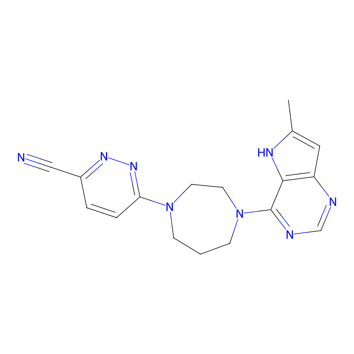 6-(4-{6-methyl-5H-pyrrolo[3,2-d]pyrimidin-4-yl}-1,4-diazepan-1-yl)pyridazine-3-carbonitrile molecular structure, CAS 2770620-56-7