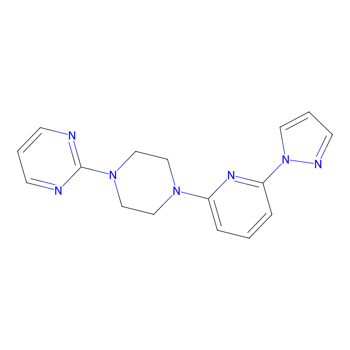 2-{4-[6-(1H-pyrazol-1-yl)pyridin-2-yl]piperazin-1-yl}pyrimidine molecular structure, CAS 2770620-59-0