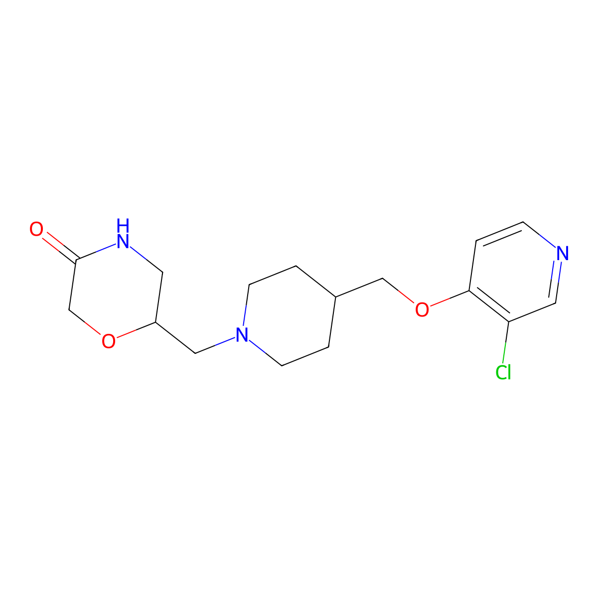 6-[(4-{[(3-Chloropyridin-4-yl)oxy]methyl}piperidin-1-yl)methyl]morpholin-3-one molecular structure, CAS 2770620-60-3