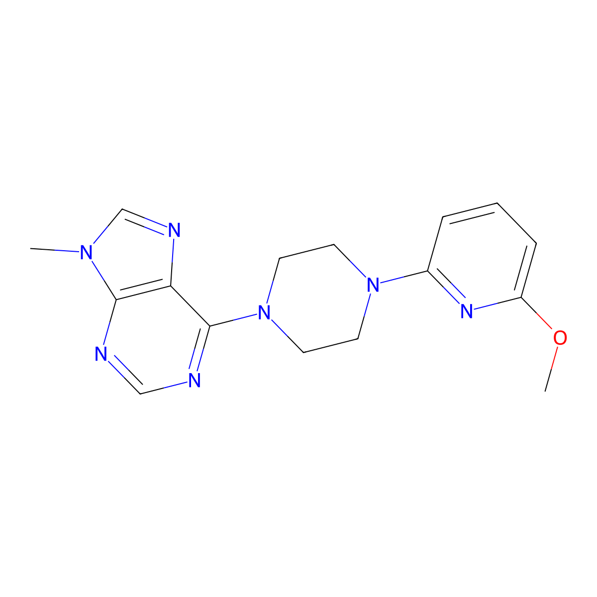6-[4-(6-methoxypyridin-2-yl)piperazin-1-yl]-9-methyl-9H-purine molecular structure, CAS 2770620-61-4