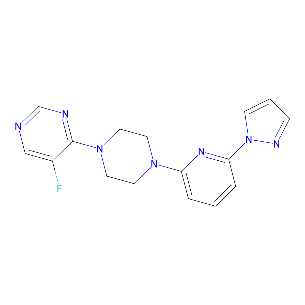 5-fluoro-4-{4-[6-(1H-pyrazol-1-yl)pyridin-2-yl]piperazin-1-yl}pyrimidine molecular structure, CAS 2770620-62-5