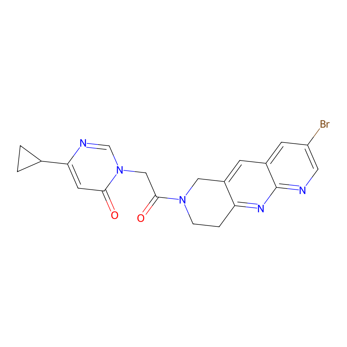 3-(2-{3-bromo-6H,7H,8H,9H-pyrido[2,3-b]1,6-naphthyridin-7-yl}-2-oxoethyl)-6-cyclopropyl-3,4-dihydropyrimidin-4-one molecular structure, CAS 2770620-64-7