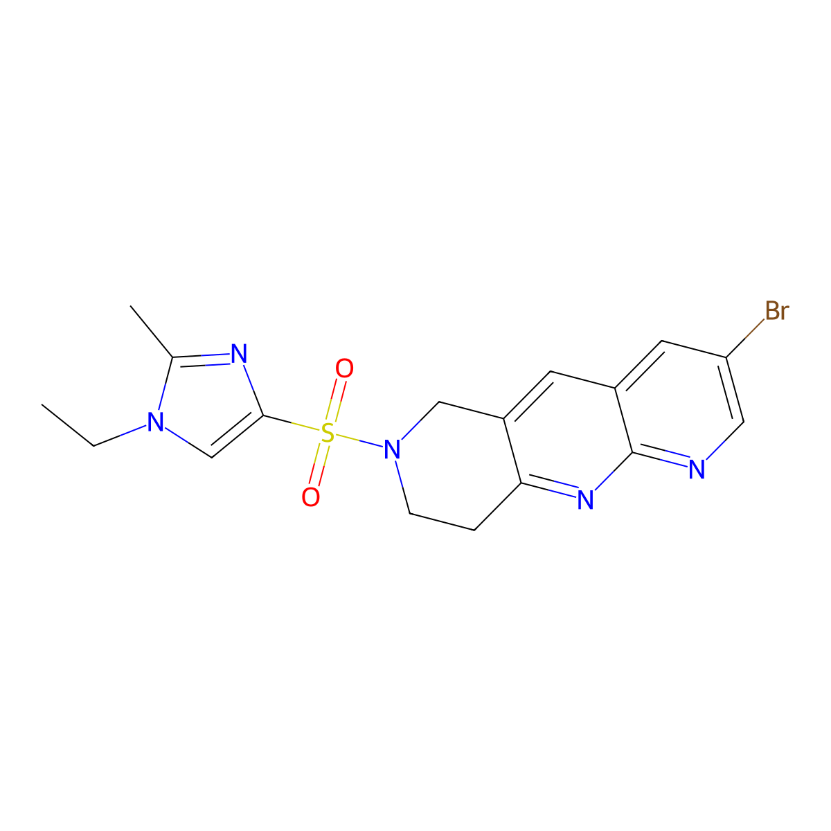 4-({3-bromo-6H,7H,8H,9H-pyrido[2,3-b]1,6-naphthyridin-7-yl}sulfonyl)-1-ethyl-2-methyl-1H-imidazole molecular structure, CAS 2770620-65-8