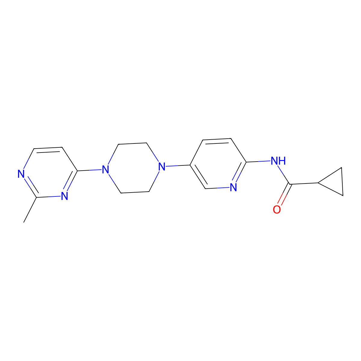 N-{5-[4-(2-methylpyrimidin-4-yl)piperazin-1-yl]pyridin-2-yl}cyclopropanecarboxamide molecular structure, CAS 2770620-73-8