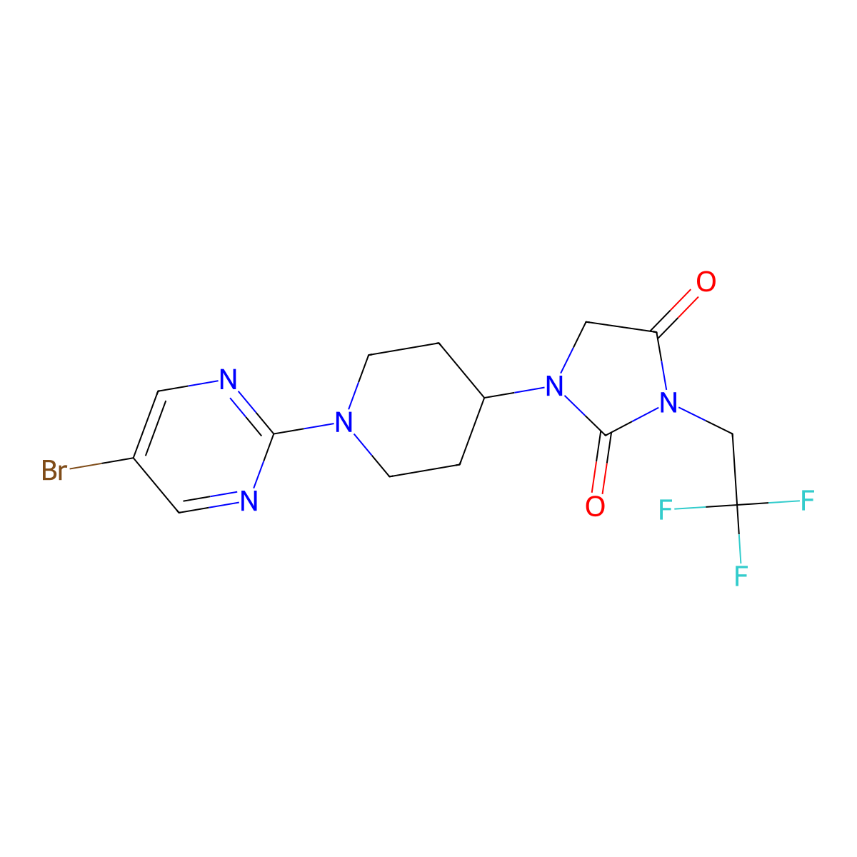 1-[1-(5-Bromopyrimidin-2-yl)piperidin-4-yl]-3-(2,2,2-trifluoroethyl)imidazolidine-2,4-dione molecular structure, CAS 2770620-74-9