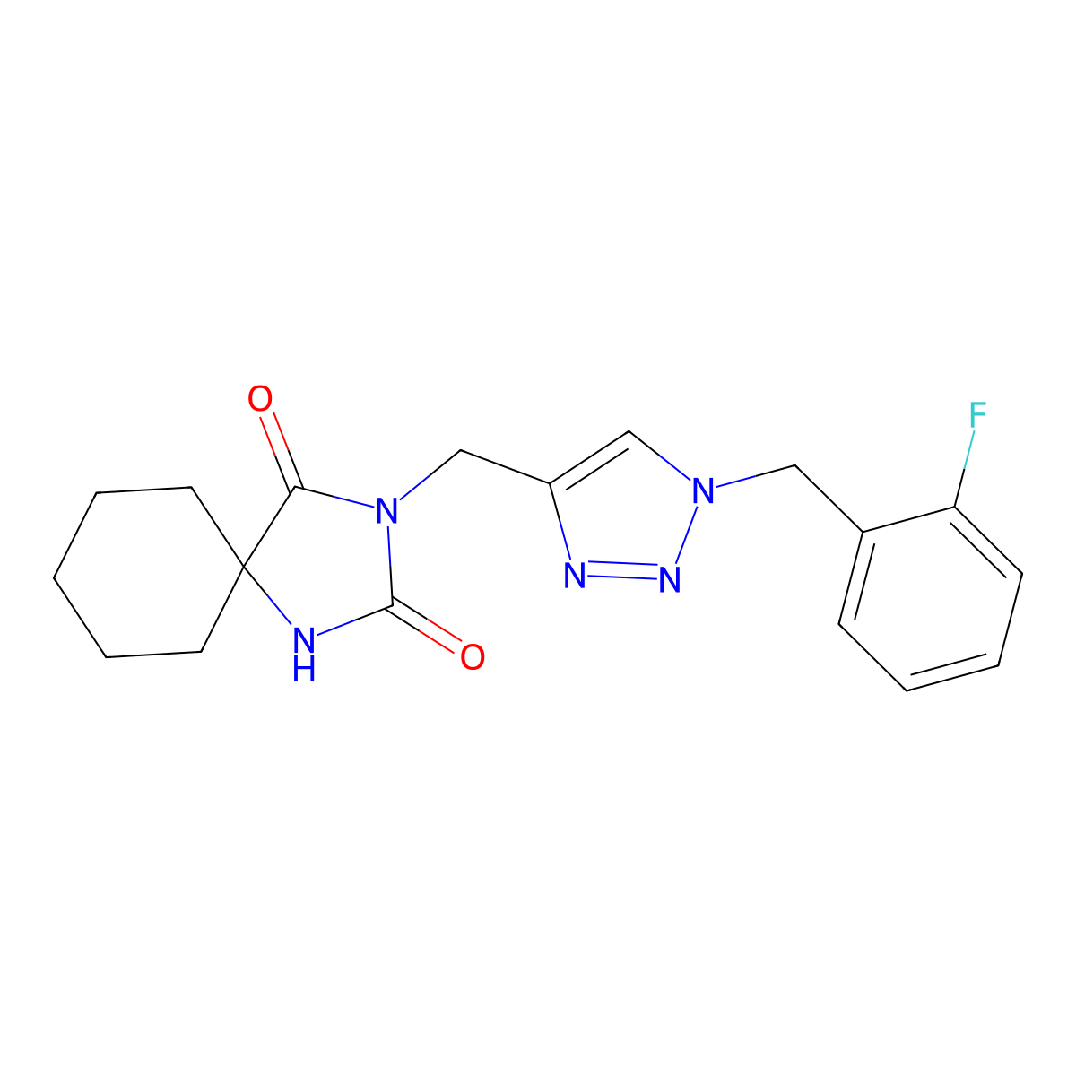 3-({1-[(2-fluorophenyl)methyl]-1H-1,2,3-triazol-4-yl}methyl)-1,3-diazaspiro[4.5]decane-2,4-dione molecular structure, CAS 2770620-75-0