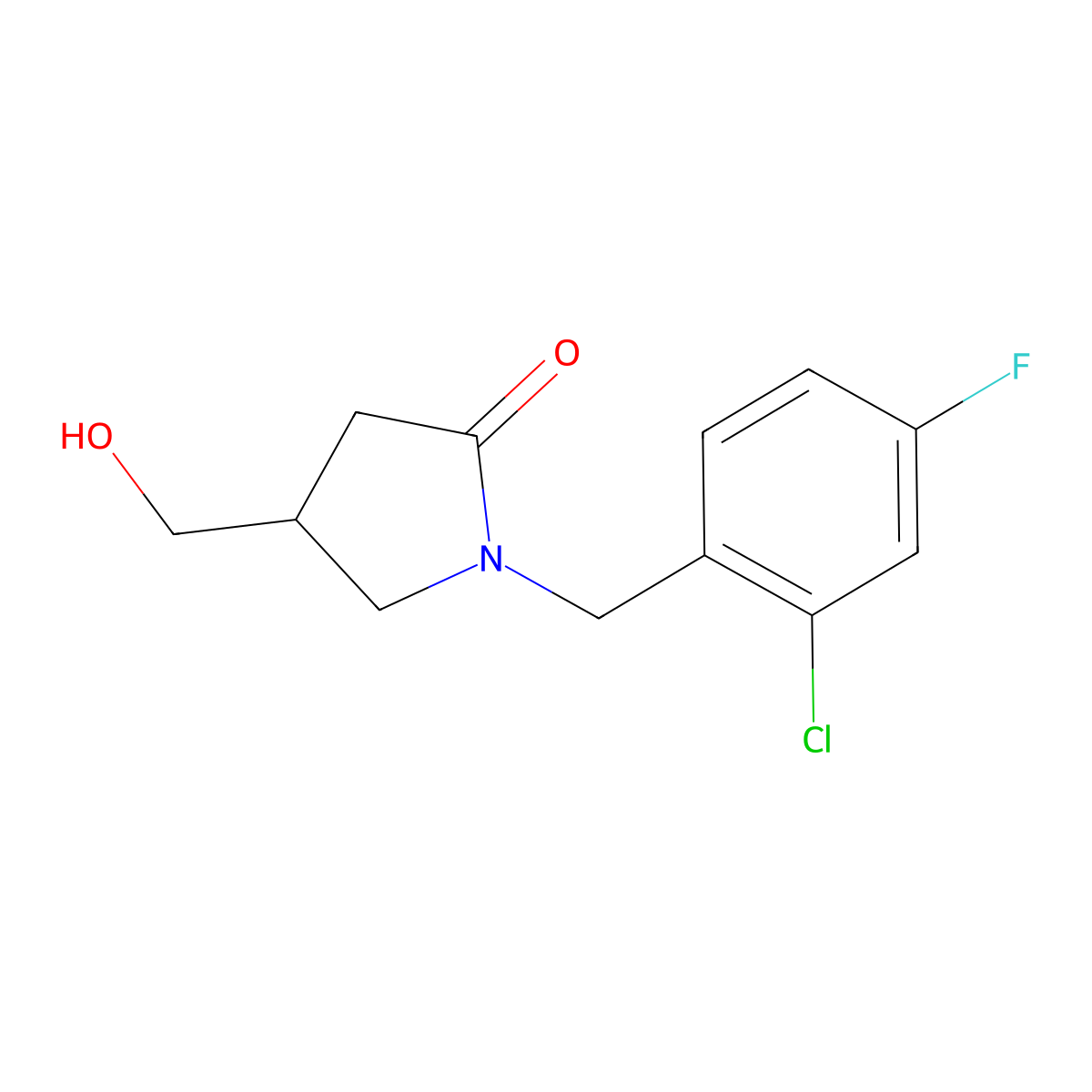 1-[(2-Chloro-4-fluorophenyl)methyl]-4-(hydroxymethyl)pyrrolidin-2-one molecular structure, CAS 2770620-79-4