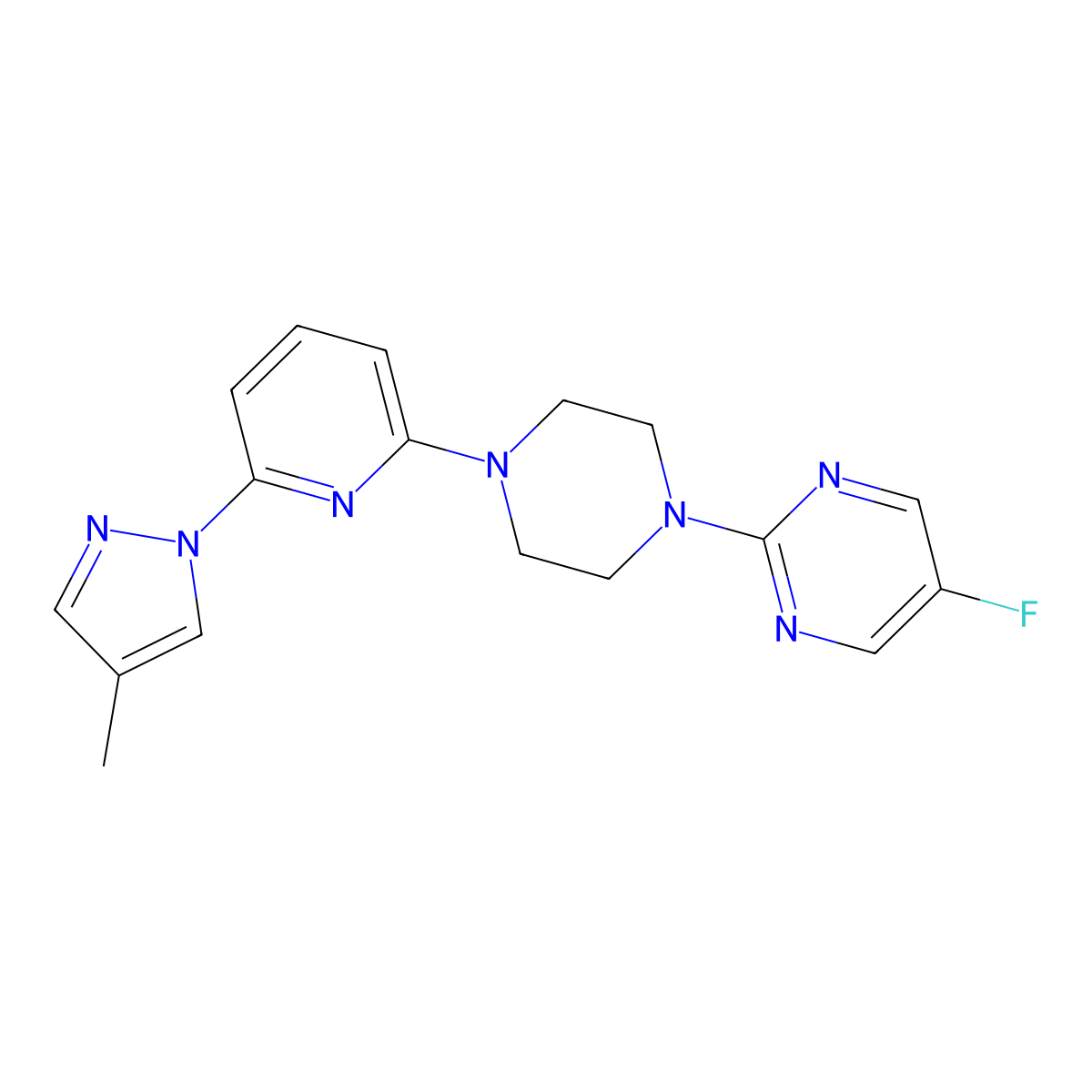 5-fluoro-2-{4-[6-(4-methyl-1H-pyrazol-1-yl)pyridin-2-yl]piperazin-1-yl}pyrimidine molecular structure, CAS 2770620-81-8