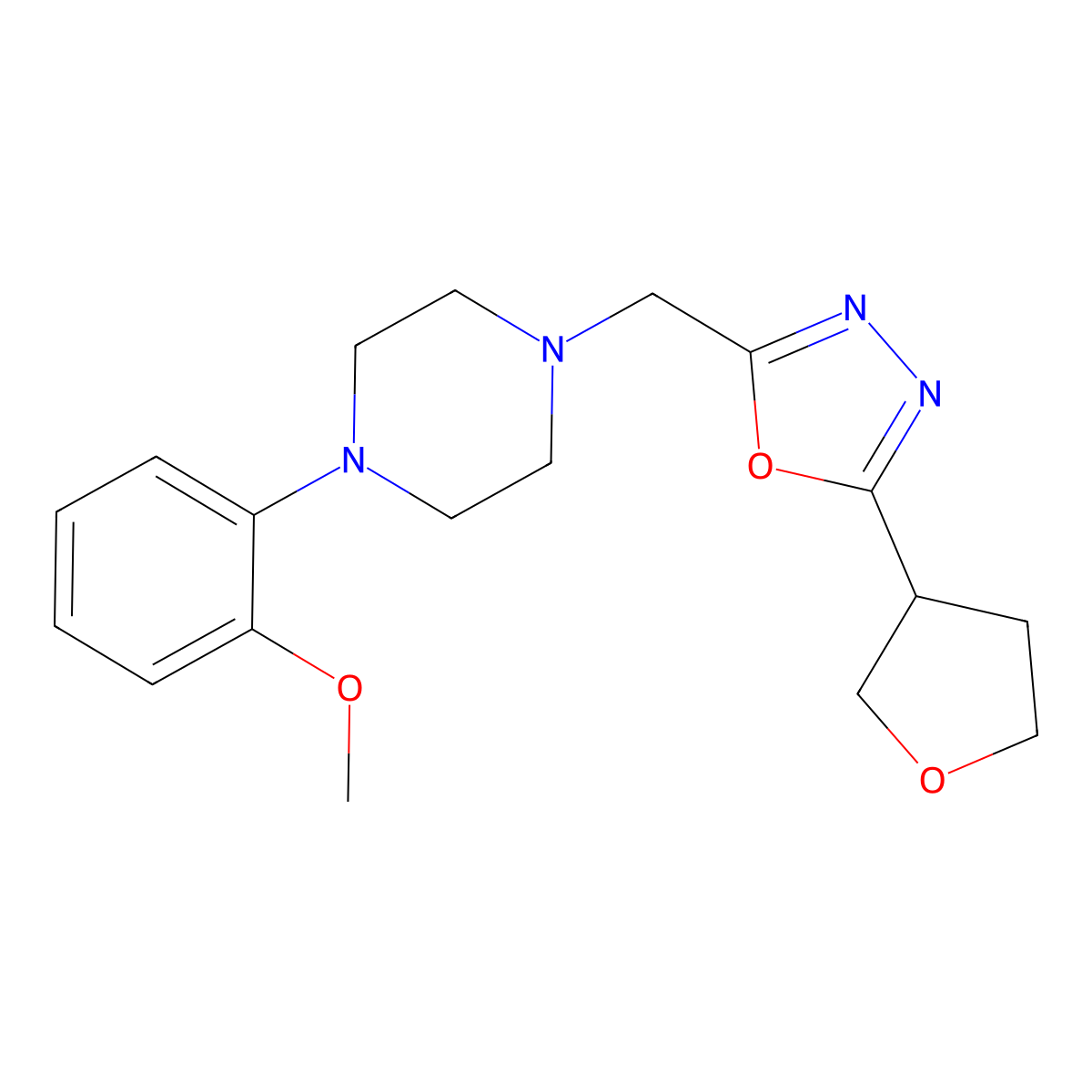 1-(2-Methoxyphenyl)-4-{[5-(oxolan-3-yl)-1,3,4-oxadiazol-2-yl]methyl}piperazine molecular structure, CAS 2770620-82-9