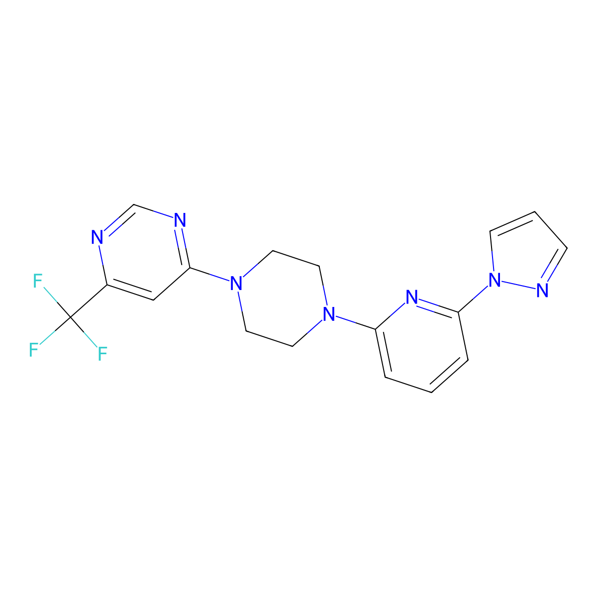 4-{4-[6-(1H-pyrazol-1-yl)pyridin-2-yl]piperazin-1-yl}-6-(trifluoromethyl)pyrimidine molecular structure, CAS 2770620-83-0