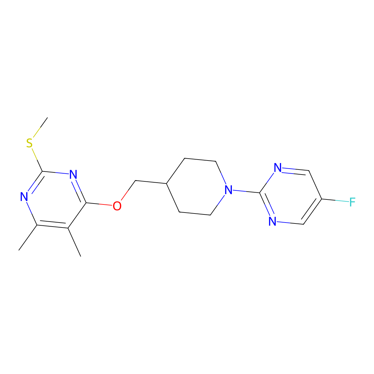 4-{[1-(5-Fluoropyrimidin-2-yl)piperidin-4-yl]methoxy}-5,6-dimethyl-2-(methylsulfanyl)pyrimidine molecular structure, CAS 2770620-85-2