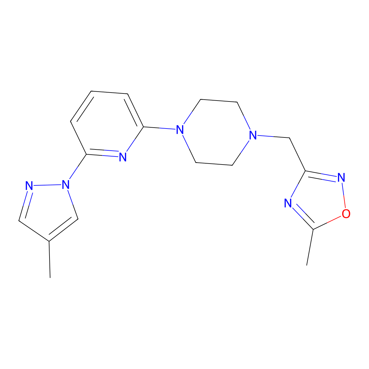 1-[(5-methyl-1,2,4-oxadiazol-3-yl)methyl]-4-[6-(4-methyl-1H-pyrazol-1-yl)pyridin-2-yl]piperazine molecular structure, CAS 2770620-89-6