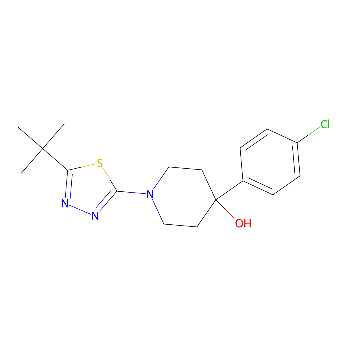 1-(5-Tert-butyl-1,3,4-thiadiazol-2-yl)-4-(4-chlorophenyl)piperidin-4-ol molecular structure, CAS 2770620-90-9