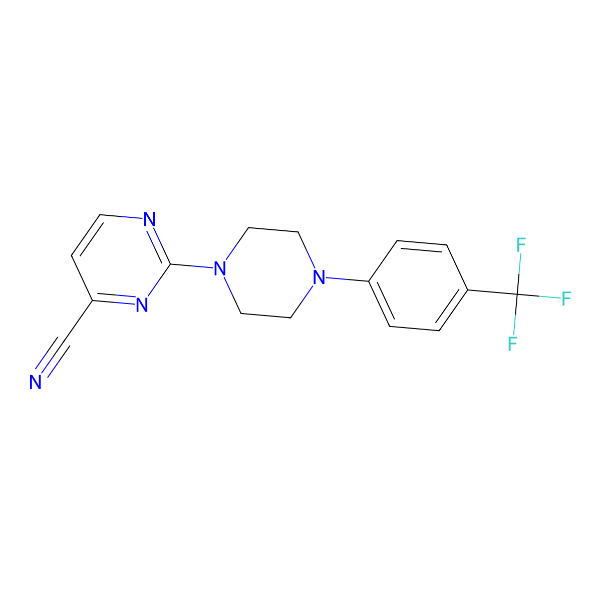 2-{4-[4-(Trifluoromethyl)phenyl]piperazin-1-yl}pyrimidine-4-carbonitrile molecular structure, CAS 2770620-96-5