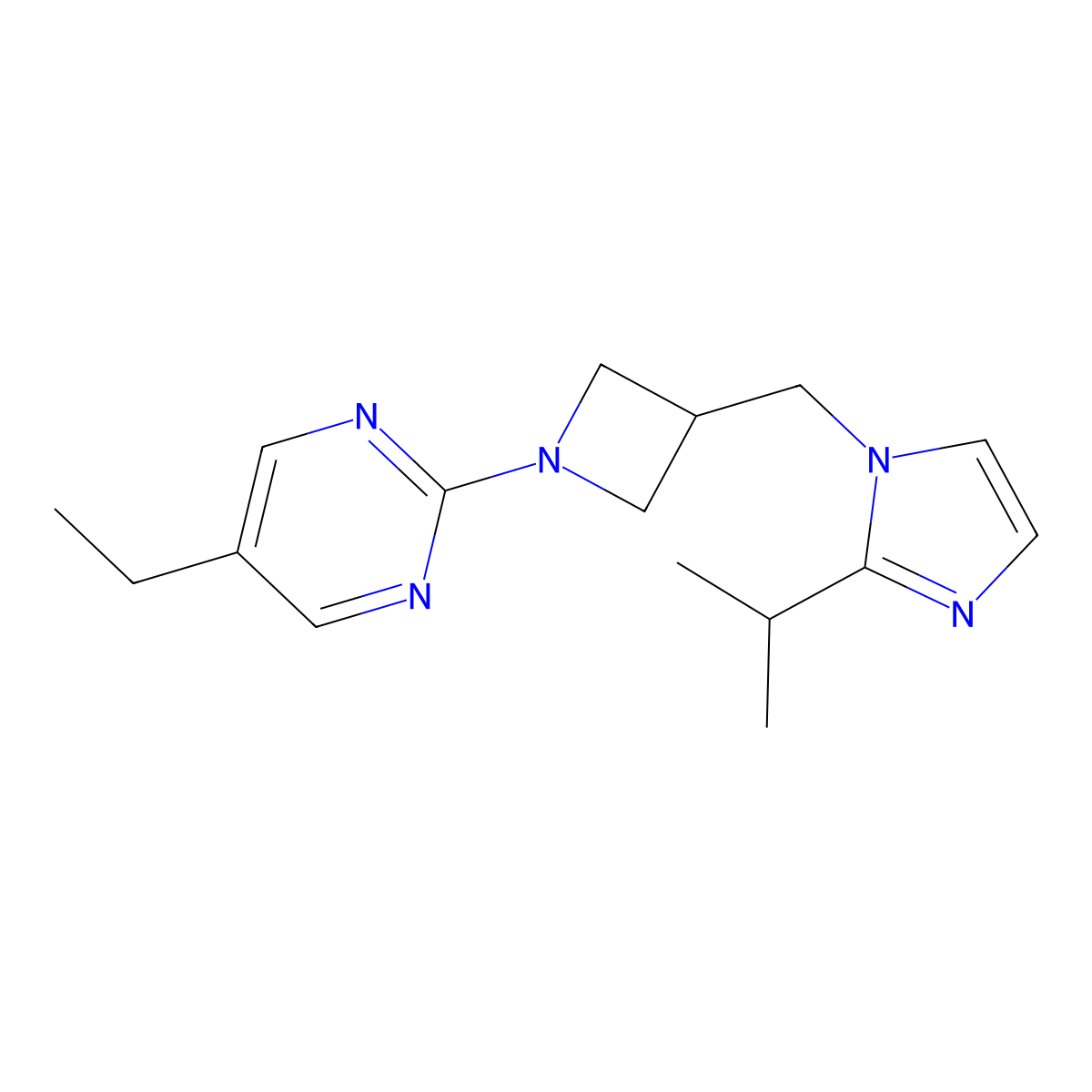 5-Ethyl-2-[3-[(2-propan-2-ylimidazol-1-yl)methyl]azetidin-1-yl]pyrimidine molecular structure, CAS 2770620-97-6