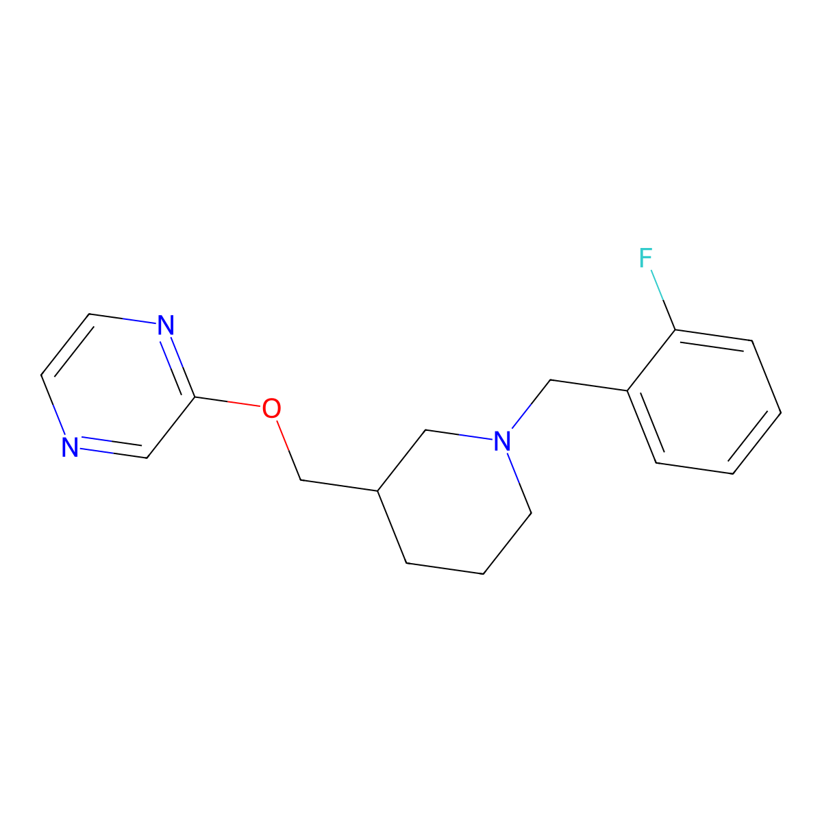 2-({1-[(2-Fluorophenyl)methyl]piperidin-3-yl}methoxy)pyrazine molecular structure, CAS 2770621-02-6