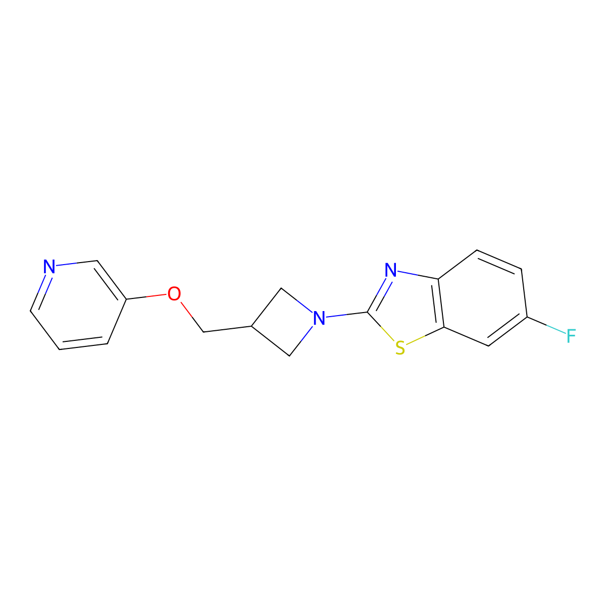 6-Fluoro-2-{3-[(pyridin-3-yloxy)methyl]azetidin-1-yl}-1,3-benzothiazole molecular structure, CAS 2770621-05-9